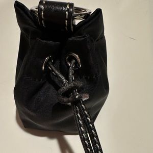 Kate Spade mini tiny black nylon pouch bag keychain.
